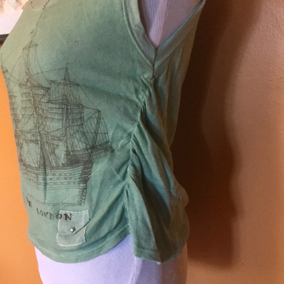 Deisgner Fake London sailing Ship sleeveless top mint green - Picture 3 of 8
